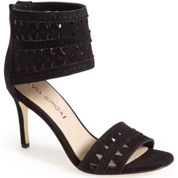 Via Spiga Vanka Black Ankle Cuff Sandals Heels Size 5.5M - Picture 1 of 8